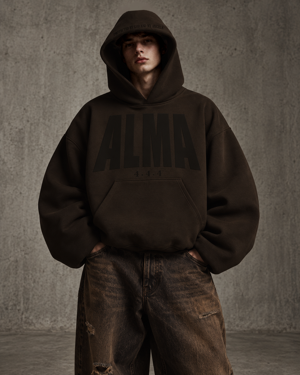 Sudadera con capucha de doble capa 444 — Marrón